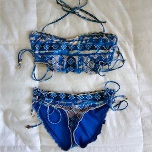 BECCA Blue and White Bikini Set